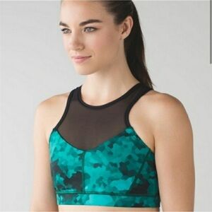 Lululemon Teal/Black Camo Mesh Sports Bra - High Neck